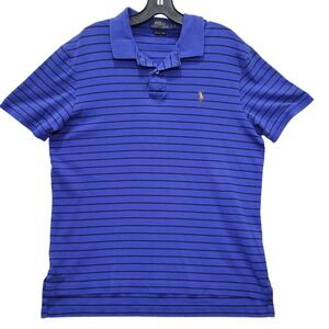 Polo Ralph Lauren Pima Soft Touch‎ Blue Striped Polo Shirt Mens Size L